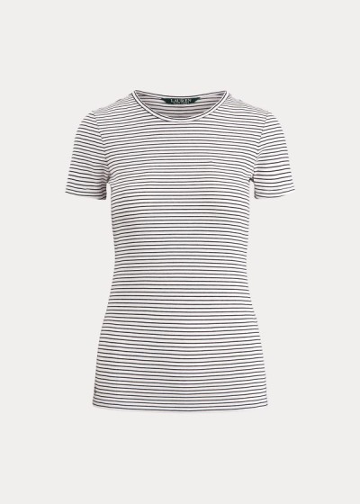 Playeras Ralph Lauren Mujer Blancos / Azul Marino - Striped Cotton-Blend - MRTZC0681